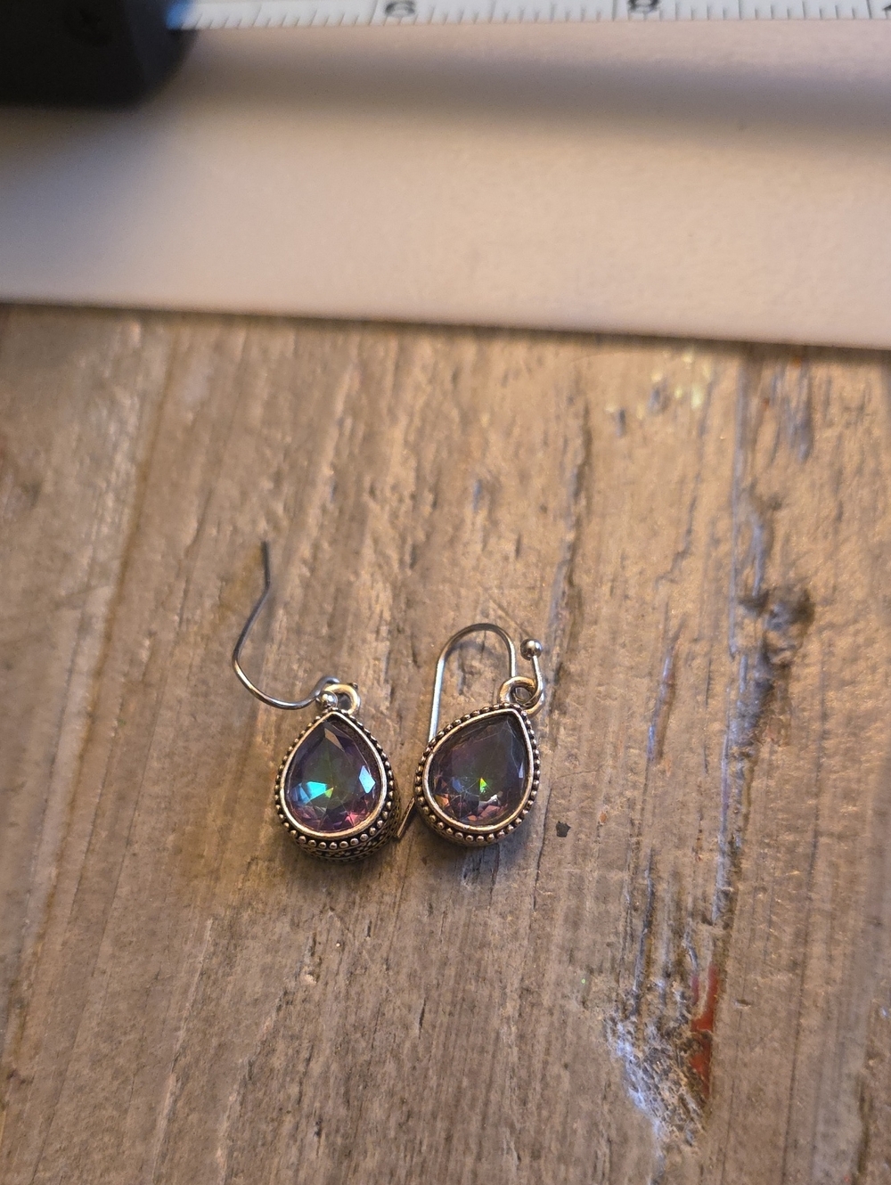 Topaz Iridescent Teardrop Dangle Earrings - Sterling Silver Tone